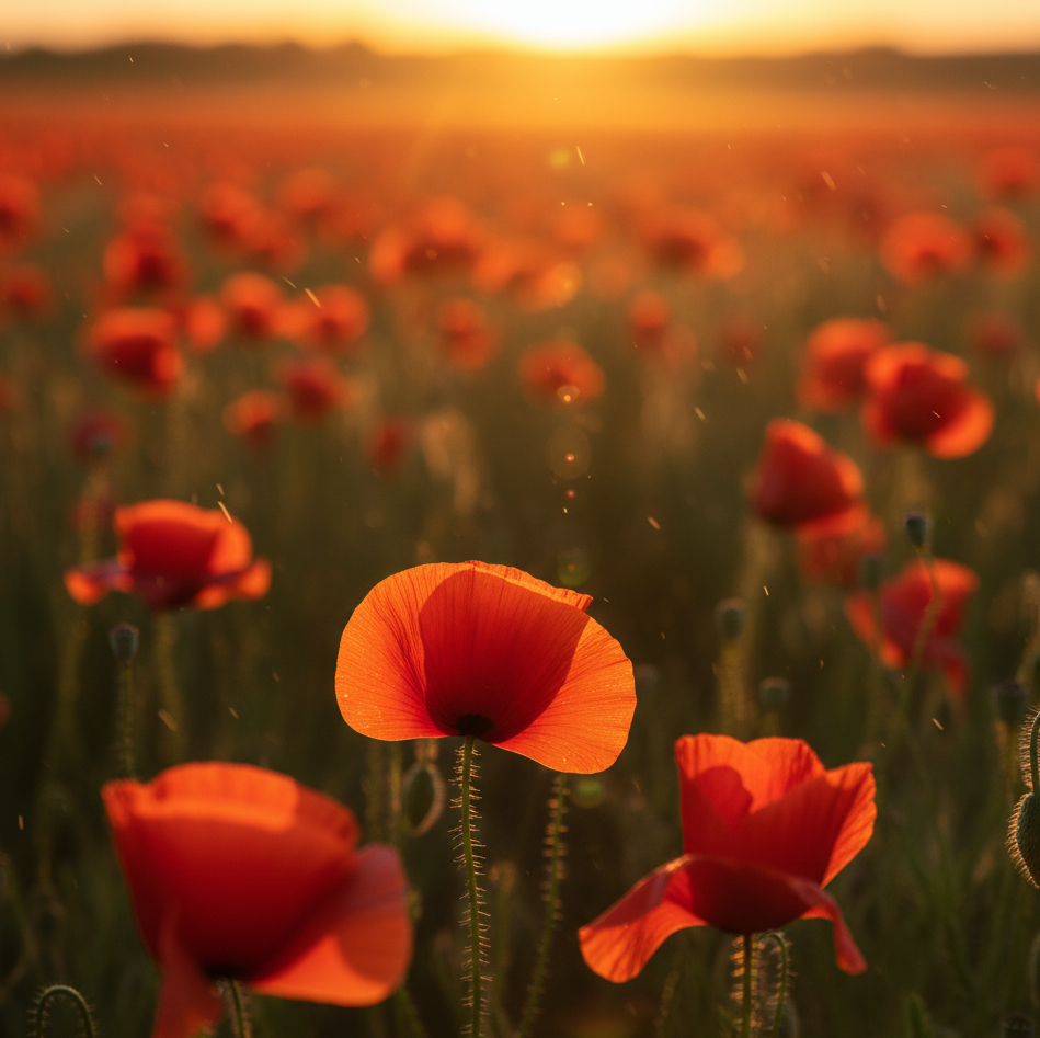 un magnifique champ de coquelicot est sous un beau soleil, célébrant les noces de coquelicot (8 ans de mariage)