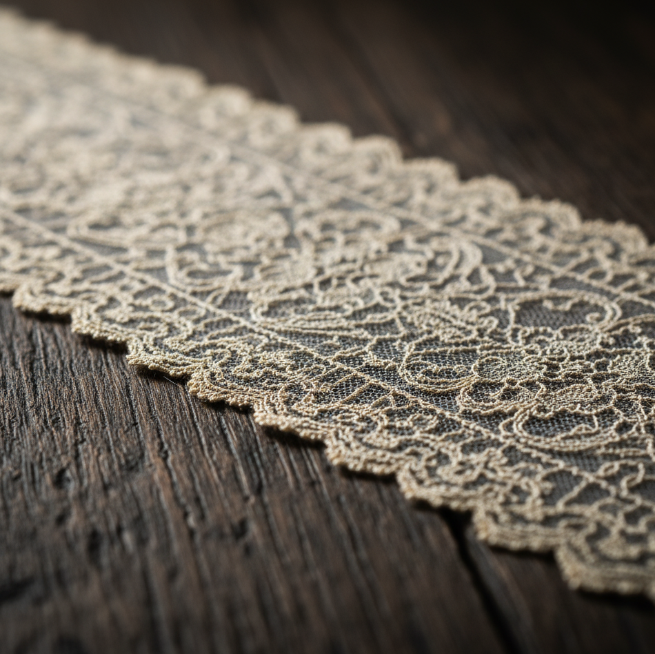 gros plan sur une dentelle exceptionnelle de détail, représentant les noces de dentelle (13 ans de mariage en europe)