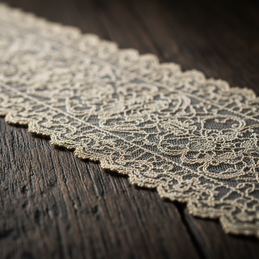 gros plan sur une dentelle exceptionnelle de détail, représentant les noces de dentelle (13 ans de mariage en europe)