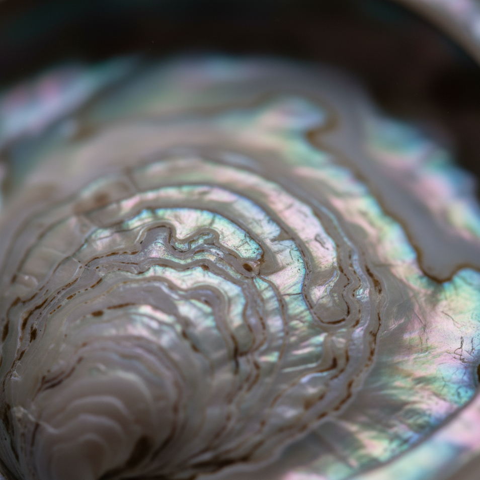 gros plan sur la matière nacrée d'un magnifique coquillage, représentant les noces de nacre (12 ans de mariage en croatie)