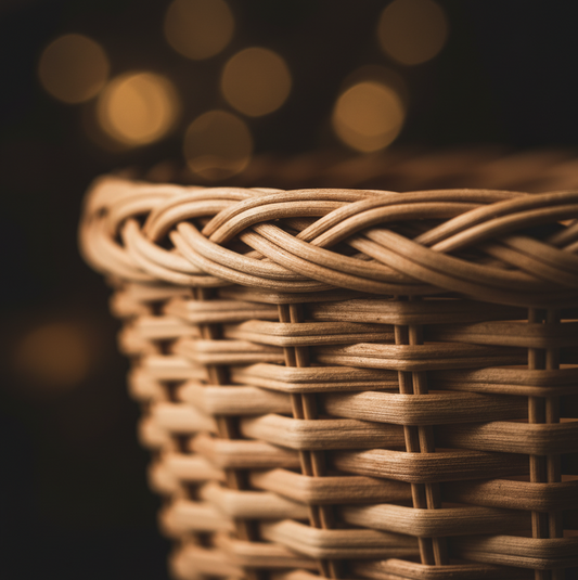 macro extrême d'un panier en osier représentant les noces de vannerie en Finlande