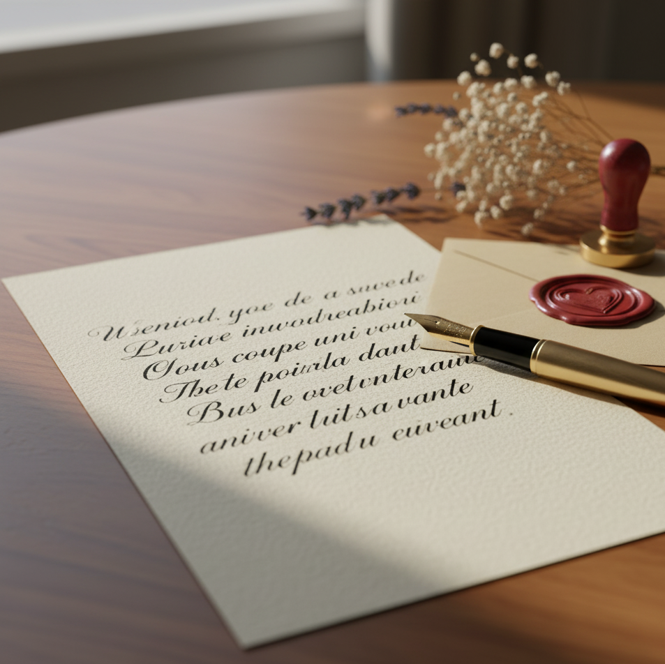 belle feuille de papier avec un stylo plume posé par dessus symbolisant les noces de papier