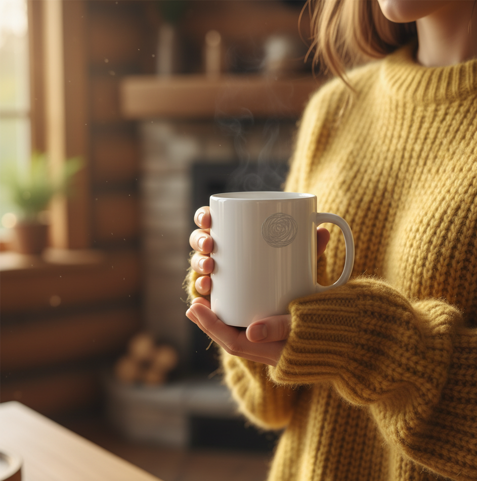 Savourez un instant de pure détente avec notre mug blanc épuré, tenu avec douceur par une femme vêtue d'un pull en grosse maille jaune poussin. Dans cette ambiance rustique et chaleureuse, ce mug est l'accessoire idéal pour les matins cocooning ou les pauses réconfortantes. Offrez ce mug élégant pour célébrer des noces de laine ou les 7 ans de mariage, un geste qui évoque le confort et la douceur d'un foyer aimant. Parfait pour vos boissons chaudes préférées, il incarne la simplicité et le bien-être.
