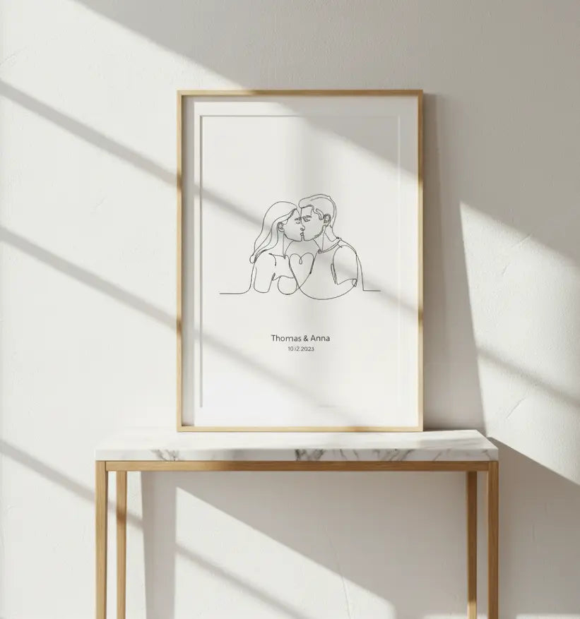 O amintire eternă pentru miri: tablou pentru semnături cu design minimalist One Line Art de la DuoGemma.